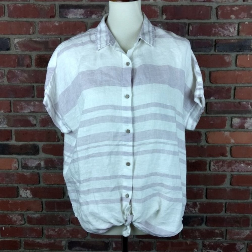 Rachel Zoe 100% Linen Pink White Striped Top Size Medium